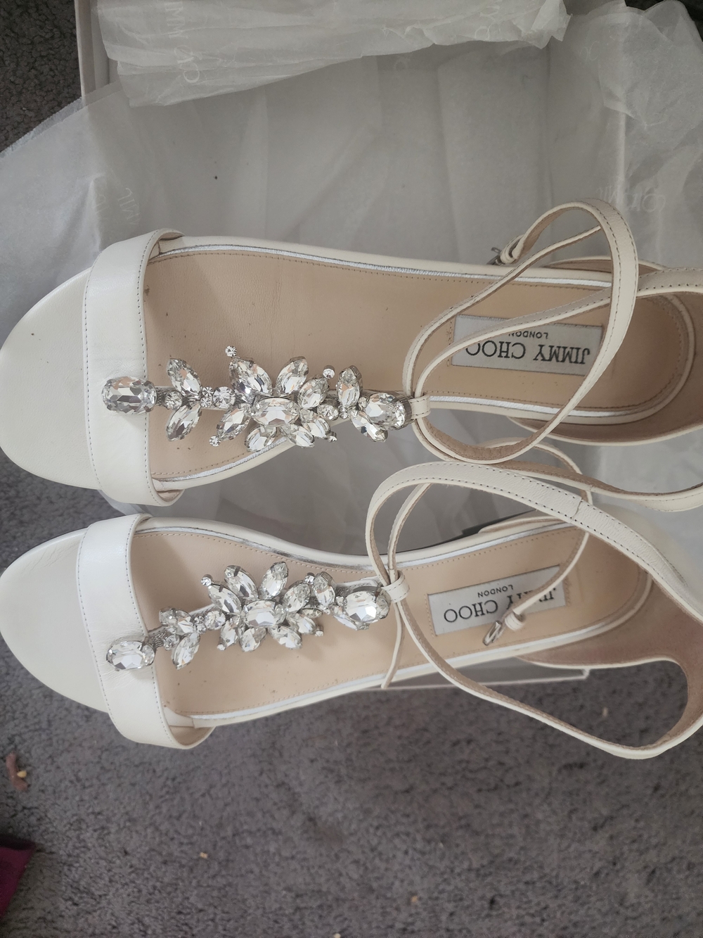Jimmy Choo Ivory Crystal T-Strap Sandals